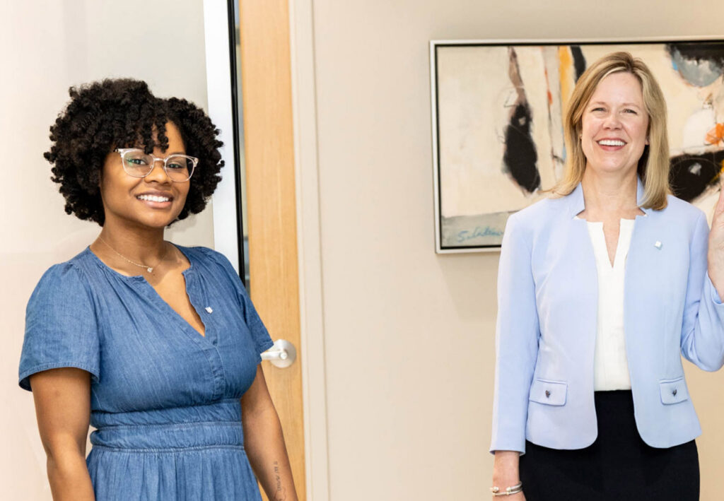 Two women bankers in the office setting