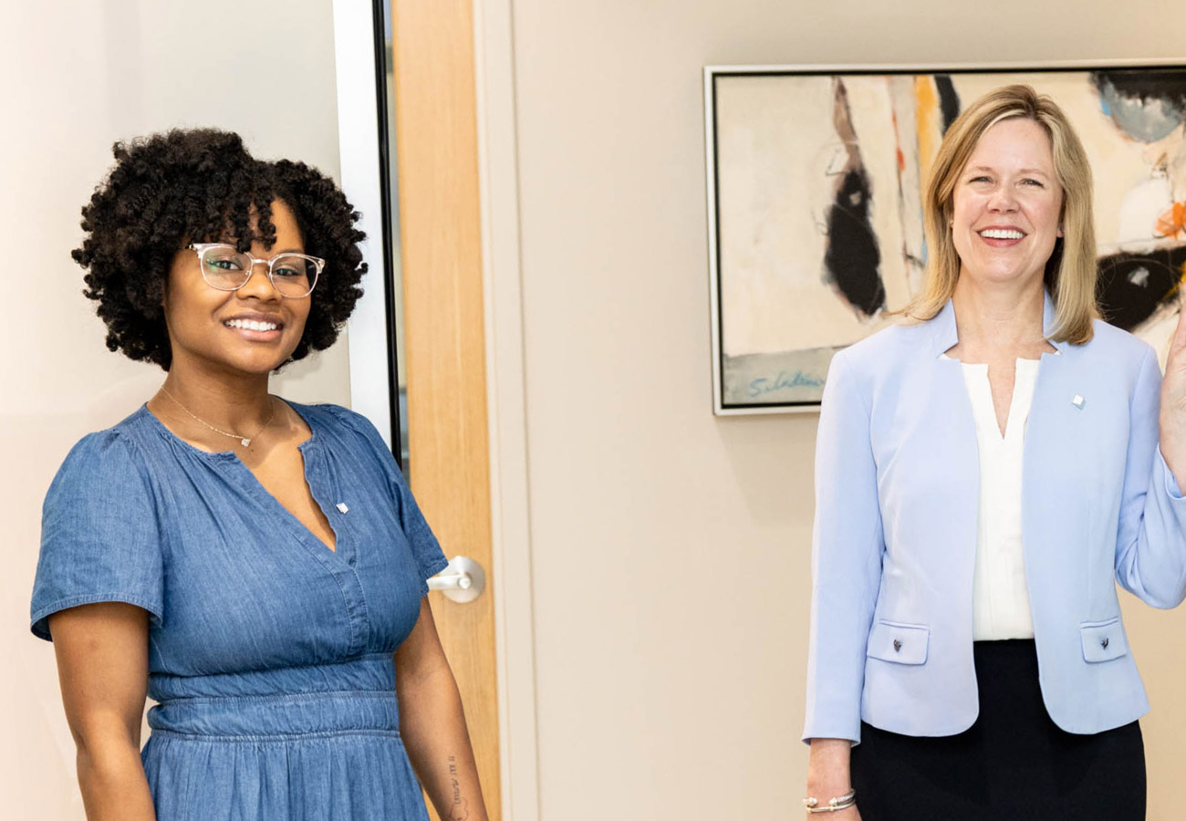 Two women bankers in the office setting