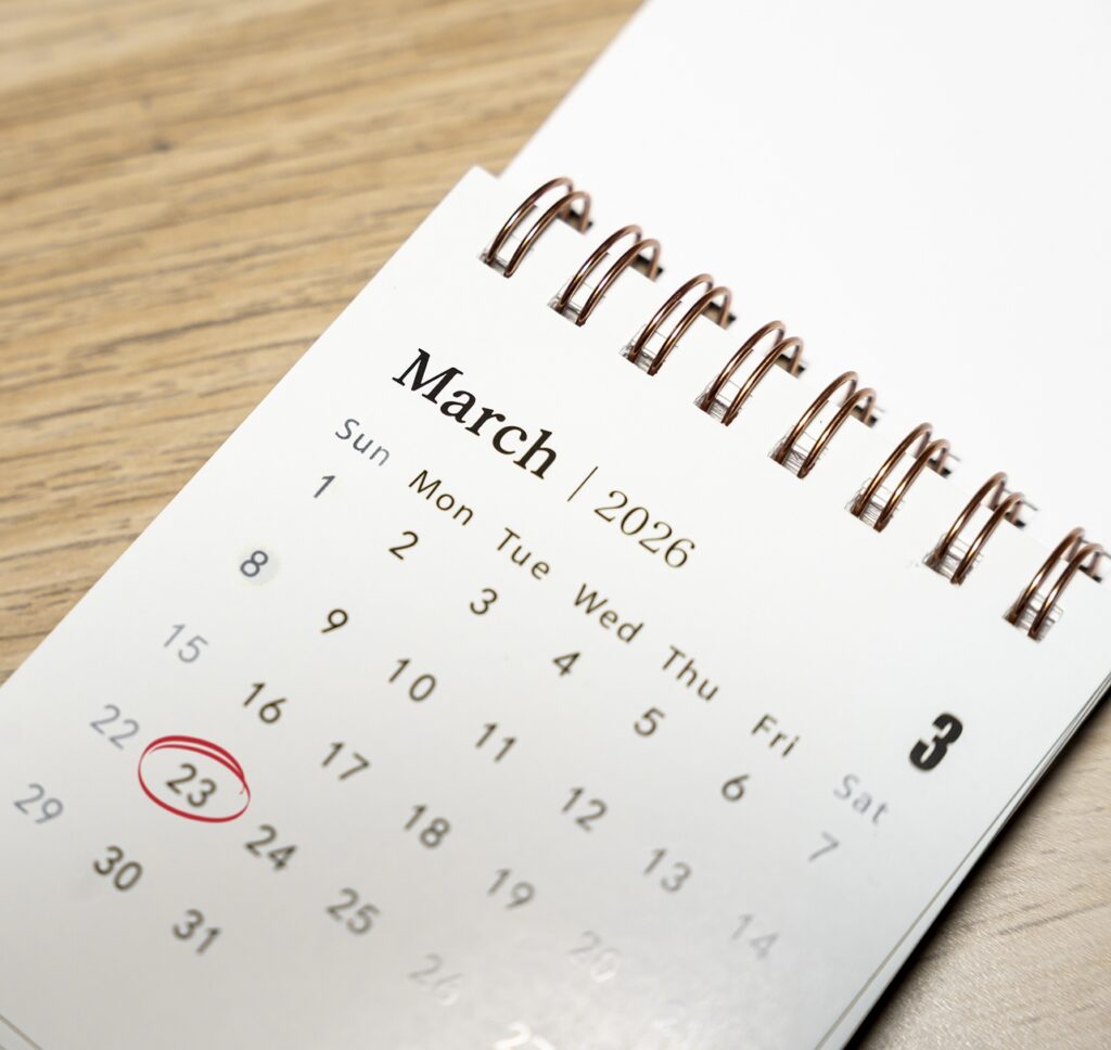 March 2026 calendar view with 23rd circled