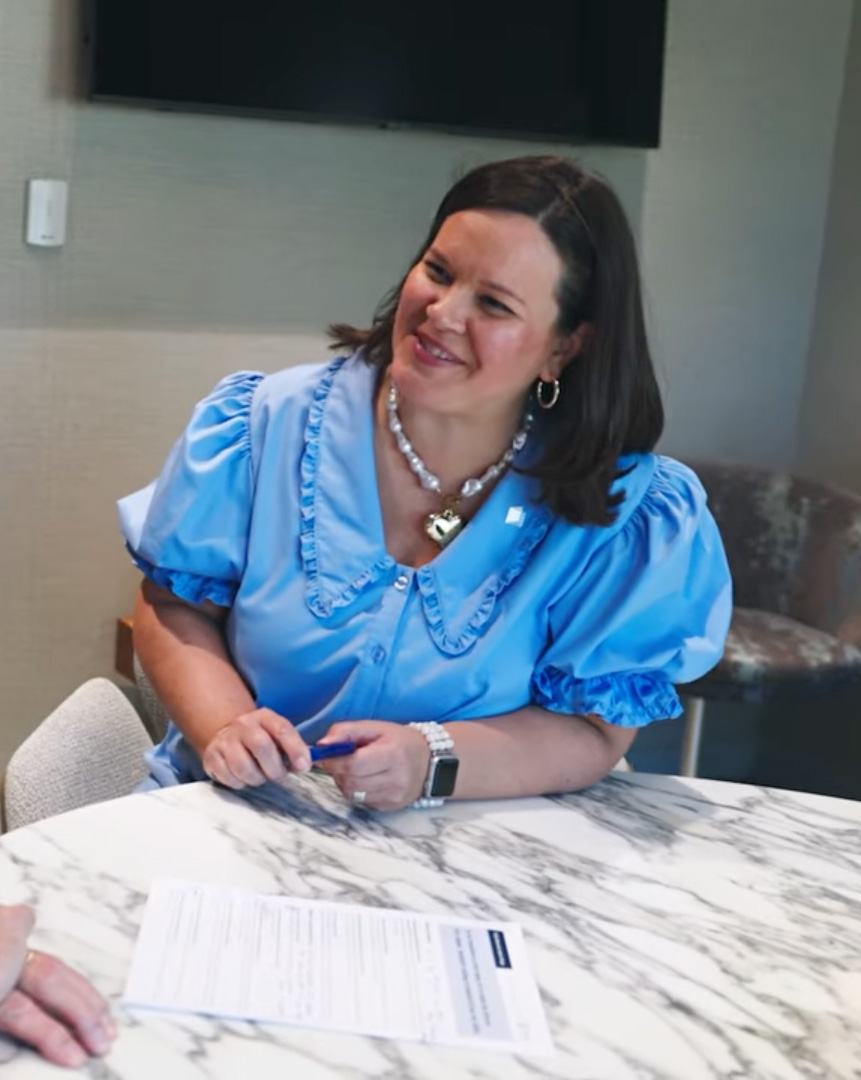 Smiling banker in bank